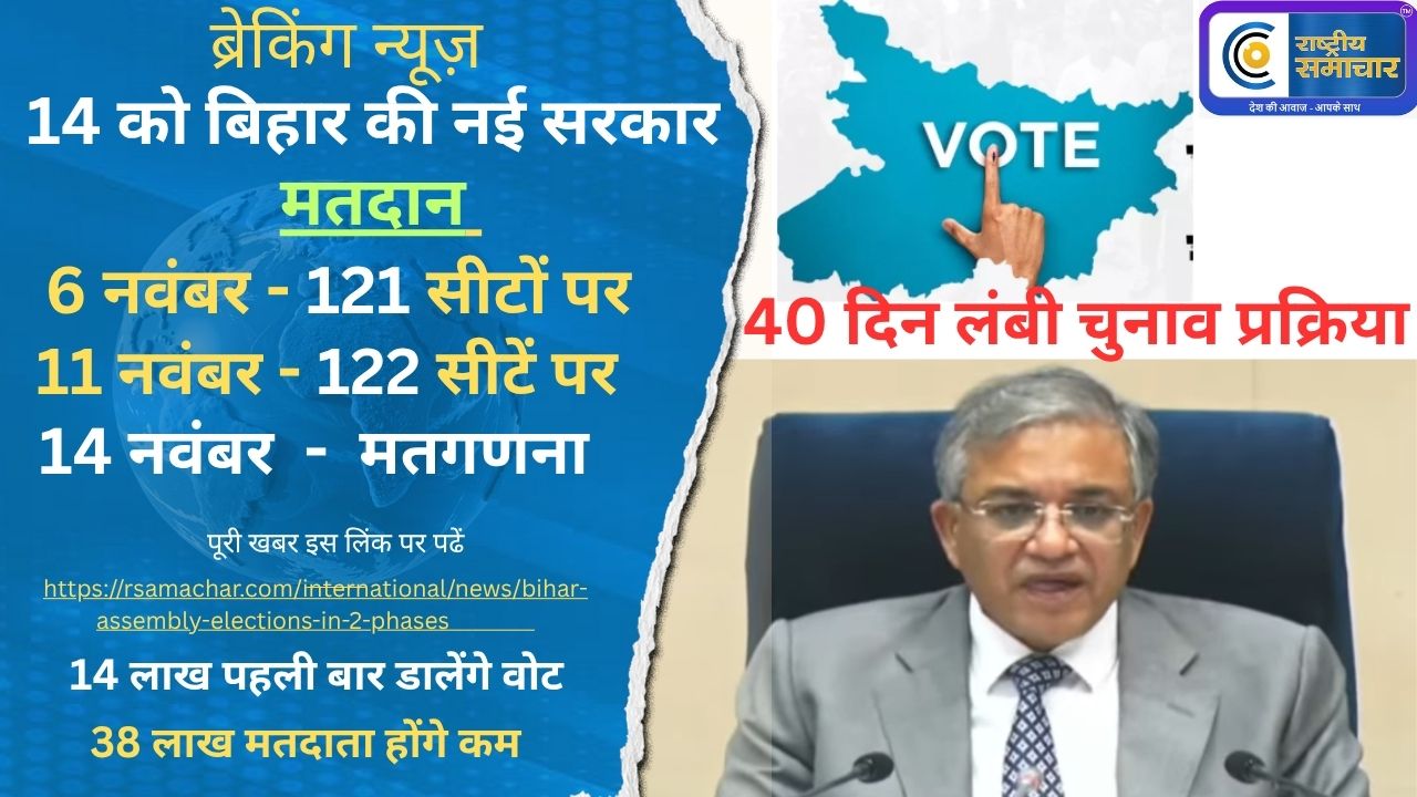 बिहार विधानसभा चुनाव 2 चरणों में : 6 और 11 नवंबर को मतदान, नतीजे आएंगे 14 नवंबर को