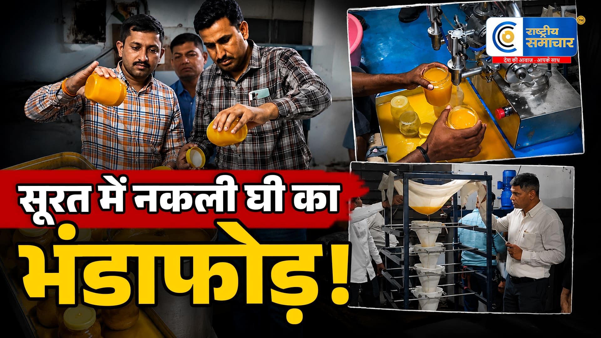 सूरत में नकली घी का बड़ा भंडाफोड़,वेद रोड की डेयरी पर छापा; वनस्पति घी और सोयाबीन तेल से हो रही थी मिलावट v
